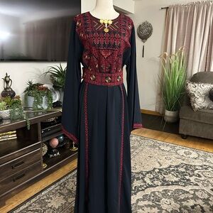 Elegant Black and Red Palestinian Embroidered thobe